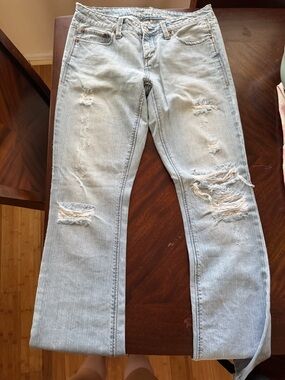 American Eagle Outfitters Light Blue Embroidered Waistband Jeans